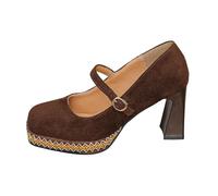 Mary Jane Shoes Women's with Heel Pumps Wide H Clasp Pumps Women's Shoes Elegant and Comfortable Strappy Pumps Dance Shoes Sling Pumps Clip Shoes Wide Feet Block Heel, coffee, 5.5 UK