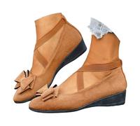 Mary Jane Strappy Shoes Women's Pumps with Bow, Comfortable Wedge Heel Shoes, Elegant Ballet Flats with Straps, Breathable Balerina Shoes, Elegant Beach Shoes, Heel Shoes, White, 37 Closed, brown, 10