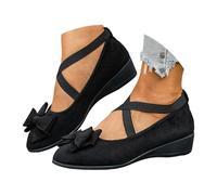 Mary Jane Strappy Shoes Women's Pumps with Bow, Comfortable Wedge Heel Shoes, Elegant Ballet Flats with Straps, Breathable Balerina Shoes, Elegant Beach Shoes, Heel Shoes, White, 37 Closed, black, 9