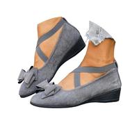 Mary Jane Strappy Shoes Women's Pumps with Bow, Comfortable Wedge Heel Shoes, Elegant Ballet Flats with Straps, Breathable Balerina Shoes, Elegant Beach Shoes, Heel Shoes, White, 37 Closed, gray, 8.5