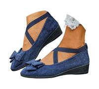 Mary Jane Strappy Shoes Women's Pumps with Bow, Comfortable Wedge Heel Shoes, Elegant Ballet Flats with Straps, Breathable Balerina Shoes, Elegant Beach Shoes, Heel Shoes, White, 37 Closed, blue, 9 UK