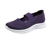Mary Jane Trainers Women Chunky Flats Extra Wide Fit Slip On Walking Trainers Breathable Mesh Trainer Non Slip Orthopedic Sports Shoes Lightweight Comfortable Casual Shoes Work Office Purple