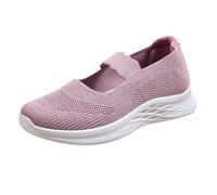 Mary Jane Trainers Women Chunky Flats Extra Wide Fit Slip On Walking Trainers Breathable Mesh Trainer Non Slip Orthopedic Sports Shoes Lightweight Comfortable Casual Shoes Work Office Pink