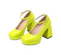Mary Jane Women's Block Heel Shoes Leather Platform Shoes Comfortable Elegant Ankle Strap Summer Party Holiday Shoes, green, 8.5 UK