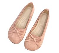 Mary Jane Women's Elegant Ballet Flats with Bow Flat Shoes Closed Pumps Suede Wedding Shoes Elegant Comfortable Slippers Non-Slip Dress Shoes Lightweight Breathable Boat Shoes, pink, 2/2.5 UK