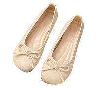 Mary Jane Women's Elegant Ballet Flats with Bow Flat Shoes Closed Pumps Suede Wedding Shoes Elegant Comfortable Slippers Non-Slip Dress Shoes Lightweight Breathable Boat Shoes, beige, 10 UK