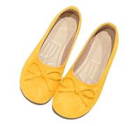 Mary Jane Women's Elegant Ballet Flats with Bow Flat Shoes Closed Pumps Suede Wedding Shoes Elegant Comfortable Slippers Non-Slip Dress Shoes Lightweight Breathable Boat Shoes, yellow, 5 UK