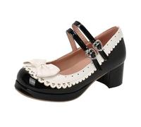 Mary Jane Women's Girl's Buckle Strap Bow Bow Shallow Mouth Soft Flats Elegant Lolita Princess Shoes Pumps Wedding Dress Banquet, Black, 11.5 UK Child