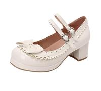 Mary Jane Women's Girl's Buckle Strap Bow Bow Shallow Mouth Soft Flats Elegant Lolita Princess Shoes Pumps Wedding Dress Banquet, white, 11.5 UK Child