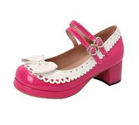 Mary Jane Women's Girl's Buckle Strap Bow Bow Shallow Mouth Soft Flats Elegant Lolita Princess Shoes Pumps Wedding Dress Banquet, Hot Pink, 11.5 UK Child