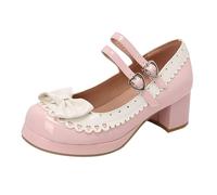 Mary Jane Women's Girl's Buckle Strap Bow Bow Shallow Mouth Soft Flats Elegant Lolita Princess Shoes Pumps Wedding Dress Banquet, Pink, 12.5 UK Child