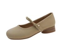 Mary Jane Women's Pumps Low Heel Round Toe Comfortable Soft Summer Shoes Lightweight Elegant Office Shoes Buckle Casual Work Shoes, Khaki, 1, 6 UK
