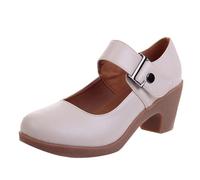 Mary Jane Women's Pumps with Heel Elegant Leather Dance Shoes, White, 8 UK