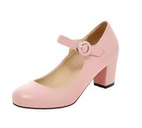 Mary Jane Women's Sandals with Heel Block Heel Pumps with Buckle, pink, 2/2.5 UK