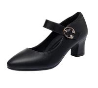 Mary Jane Women's Shoes with Heel, Pumps Block Heel, Leather Heel Shoes, Black (black 2), 4 UK