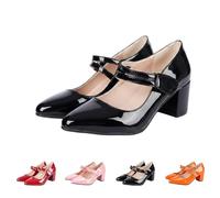 Mary Jane Women's Shoes with Heel, Pumps with Block Heel, Patent Leather Heels, black, 4 UK