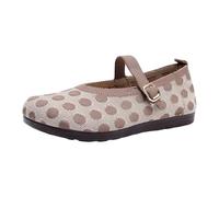Mary Jane Women's Summer Ballet Flats with Straps Round Toe, khaki, 7 UK
