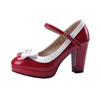 Mary Janess Shoes for Women Heels,Block Heels Mary Janess,with Buckle On The Side,Lightweight and Flexible,Suitable for Daily,Wedding,Leisure,Office,Nightclub Red