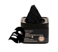 Mary&May Idebenone Blackberry Charcoal Sheet Mask, Antioxidant, 20 Sheets | Black Bamboo Charcoal Sheet, 10,000ppm Berry Complex + 6 Peptides & Ceramide, 20 Masks in a Pull-Out Tub with Tweezers