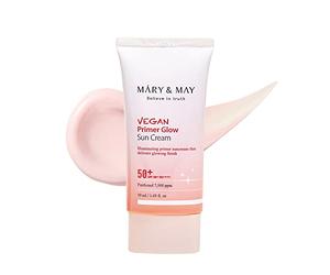 Mary&May Vegan Primer Glow Sun Cream SPF50+ PA++++ - Korean Vegan Sunscreen with Pomegranate, Kombucha & Panthenol - Tone-Up, Primer & Dewy Finish - Lightweight Non-Greasy Formula, 50ml