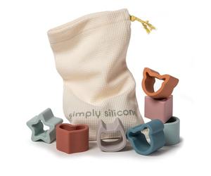 Mary Meyer Baby and Toddler Toys Simply Silicone Stacking & Sorting Shapes with Drawstring Bag for 12+ Months Old Preschool Gifts, Set of 9, Animal, Star, Heart Shapes