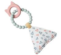 Mary Meyer Teething Toys Simply Silicone Teether Ring with Fabric Triangle Squeaker Sensory Baby Toy, 23 cm, Kitty