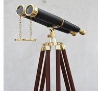 MARY NAUTICAL- 62 Inches Floor Standing Admirals Solid Black Leather Brass Binocular, Fully Functional Nautical Home Decor Binoculars for Adults with Wooden Tripod Stand