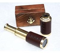 Mary Nautical Solid Brass Handheld Telescope 6" Pirate Spy Glass Vintage Telescope, Antique Monocular Pirate Decor Brass Decorative with Wooden Box.