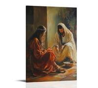 Mary of Bethany Sitting at Jesus’ Feet As Martha Serves, Both Caught in A Sacred Moment of Love And Learning. Contemporary Wall Mural - Decorative Hanging Poster Art 24x36inch(60x90cm)
