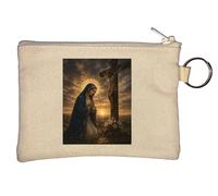 Mary Praying by the Crucifixion Sunset Key Chain Coin Purse Beige