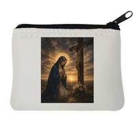 Mary Praying by the Crucifixion Sunset Neoprene Coin Purse Pouch 10x11cm White