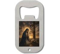 Mary Praying by the Crucifixion Sunset Stainless Steel Bottle Opener Silver