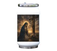 Mary Praying by the Crucifixion Sunset Vacuum Insulated Thermal Beverage Can Bottle White