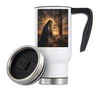 Mary Praying by the Crucifixion Sunset Vacuum Insulated Thermal Travel Coffee Mug 480ml White