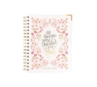 Mary Square All Things Work Together Devotional Journal, 9 x 7.5 Inch Christian Spiral Notebook with Guided Scripture Study, Prayer & Praise Sections, Pink Floral Faith Journal