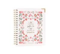 Mary Square Cross Before Me World Behind Me Sermon Notes Journal, 9 x 7.5 Inch Christian Spiral Notebook with Pink Floral Design, 190 Guided Pages with Scripture, Prayer & Reflection Sections