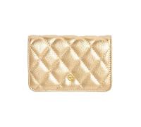 Mary Square Essential Wallet - Quilted Vegan Leather 5.5 x 3.5 Compact Bifold Organizer with 9 Card Slots, ID Window, and Bill Slot - Stylish Small Purse with Gold Hardware, Champagne, 3.5"X5.5