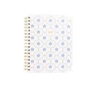 Mary Square Heirloom Tile Sermon Notes Journal, 9 x 7.5 Inch Christian Spiral Notebook with Blue Floral Design, 190 Guided Pages with Scripture, Prayer & Reflection Sections