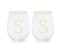 Mary Square Monogrammed S Gold Foil 16 ounce Glass Stemless Wine Glass Set of 2