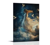 Mary Walks Across Clouds Made of Silk, Her Feet Leaving Trails of Stardust As Night Birds Fly behind Her Singing Lullabies. Contemporary Wall Mural - Decorative Hanging Poster Art 16x24inch(40x60cm)