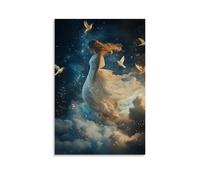 Mary Walks Across Clouds Made of Silk, Her Feet Leaving Trails of Stardust As Night Birds Fly behind Her Singing Lullabies. Contemporary Wall Mural - Decorative Hanging Poster Art 24x36inch(60x90cm)