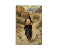 Mary Walks Barefoot through A Desert Village, Carrying Bread And Water to The Weary with Angels Hovering Beside Her. Contemporary Wall Mural - Decorative Hanging Poster Art 20x30inch(50x75cm)