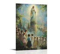 Mary Watches from A High Tower As A Procession of Children Walks Below, Each Bathed in Rays of Her Blessing. Artistic Wall Mural Modern Hanging Decor Poster20x30inch(50x75cm)