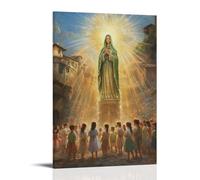 Mary Watches from A High Tower As A Procession of Children Walks Below, Each Bathed in Rays of Her Blessing. Contemporary Wall Mural - Decorative Hanging Poster Art 08x12inch(20x30cm)