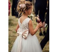 Maryanne Champagne + Ivory White Skirt - Flower Girl Dress Lilly + Bo Pink 3-4 Years