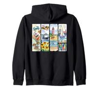 Maryland Crab Lighthouse Sailboat Bay Watercolor Zip Hoodie