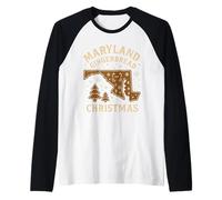 Maryland Gingerbread Shirt Christmas Cookie Crab Trees Raglan Baseball Tee