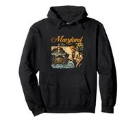 Maryland Map Chesapeake Bay Lighthouse With Blue Crab Oriole Pullover Hoodie