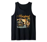 Maryland Map Chesapeake Bay Lighthouse with Blue Crab Oriole Tank Top