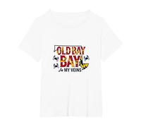Maryland Old Bay in My Veins Crab Lover Gift T-Shirt, Women's Plus, White, 2X